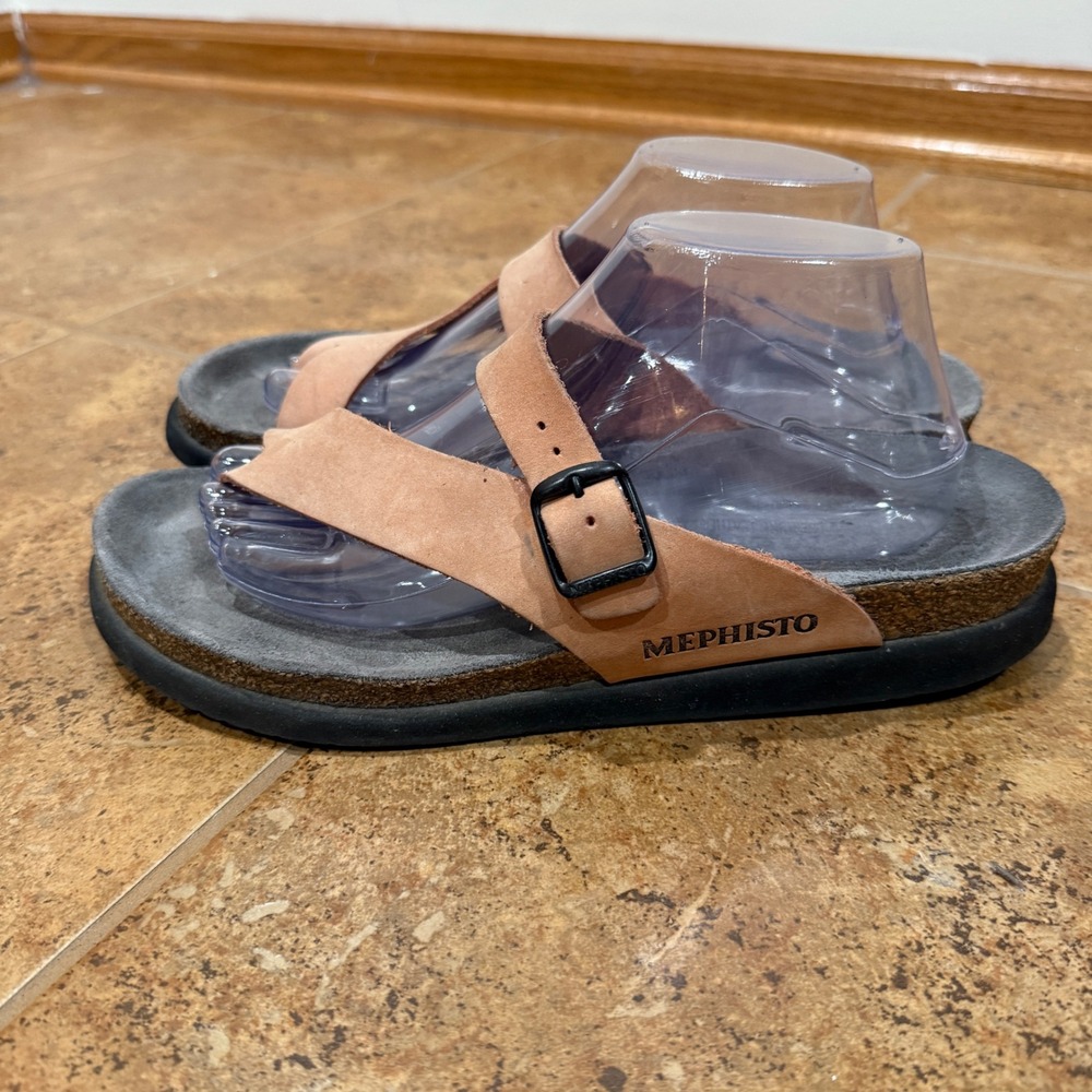 Mephisto Helen Leather Sandals Peach Size 42 US 12 Cork Slide Comfort Vacation - Picture 3 of 12